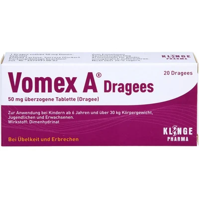 KLINGE PHARMA GMBH VOMEX A Dragees 50 mg überzogene Tabletten 20 St PZN 04274616