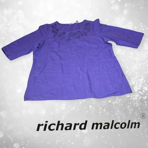 Richard Malcolm Damen 100 % Leinen Rosettendetail Oberteil 3/4-Ärmel lila 1X - Bild 1 von 8