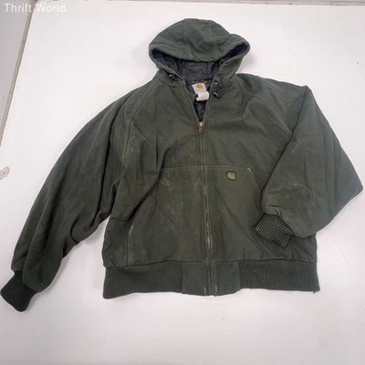 Chaqueta activa vintage Carhartt para hombre verde pato acolchada forrada con capucha trabajo L Foto 1 de 4