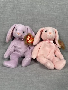 2er Set Ty Beanie Baby Hasen Hasen - Hoppity & Floppity 1996 Vintage - Bild 1 von 11