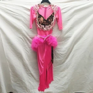 Abito da ballo latino americano fucsia tg s intero con piume e strass - Picture 1 of 7