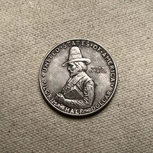 1920 Pilgrim Tercentenary Commemorative Half Dollar, Lustrous AU Details DR - Picture 1 of 2