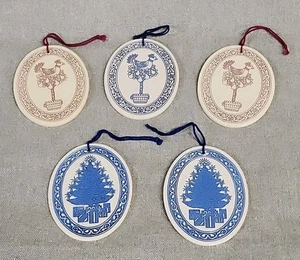 Set Of 5 Porcelain Ornaments Christmas Tree Partridge In A Pear Tree - Picture 1 of 7