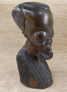 Vintage Hand Carved Bust Sculpture Of An African Man Ebony Wood - Picture 1 of 5