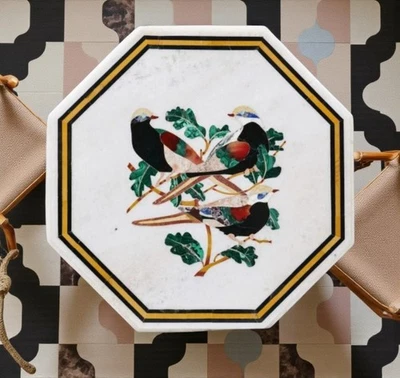 Bird Design Balcony Table for Home Interior Decor Marble Coffee Table Top 14" - Image 1 of 4