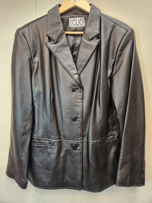 Blazer de cuero negro genuino de colección Clio para mujer chaqueta de botones de gran tamaño talla grande Foto 1 de 4