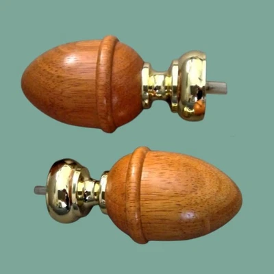 PAR de varillas de cortina de madera de nogal cálido de 1 3/8" con acabados de bellota Versalles NUEVO Foto 1 de 4