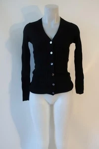 Womens Vince Black V-Neck Ribbed Rayon Cashmere Blend Knit Cardigan Sweater XS - Picture 1 of 15