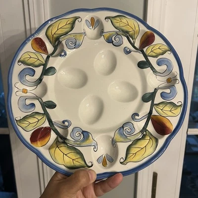 Fitz And Floyd Ricamo Deviled Egg Plate Tray 11" Diameter - Image 1 of 4