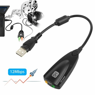 USB 2.0 External 7.1 Channel Sound Card 3.5mm Stereo Headphone Adapter Laptop PC - Image 1 of 4