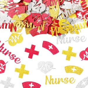 200 Pieces Nursing Graduation Confetti Red Gold Silver Nurse Uniform Confetti Gr - Picture 1 of 5