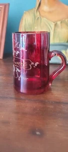Antique Ruby Flash Glass Cup with Love the Giver & Floral Design - Picture 1 of 7