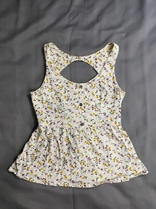 O'neill Blouse Peplum Top Floral Open Back Button Blue Sleeveless Sz Med - Picture 1 of 6