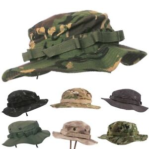 MENS ARMY STYLE BOONIE BUSH HAT CHINSTRAP CAMOUFLAGE RIPSTOP COTTON FISHING