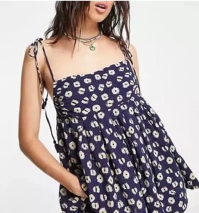 NUEVO SIN ETIQUETAS Free People Anthropologie Indigo Molly Babydoll Túnica Camiseta sin mangas Camisa M L - Imagen 1 de 8