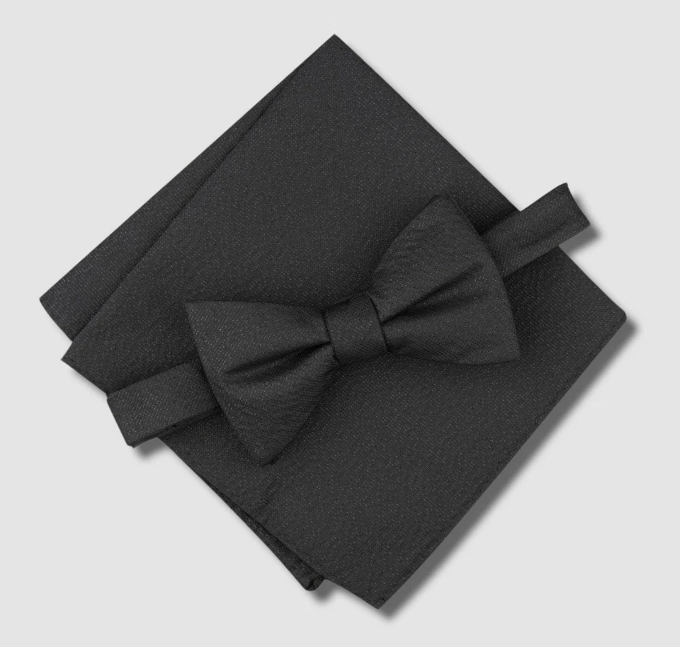 55 美元 Alfani 男式黑色纯色预绑领结和口袋方形套装 — 第 1/1 张图片