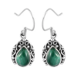 Artisan Crafted African Malachite Dangle Earrings in Sterling Silver 5.50 ctw - Picture 1 of 5