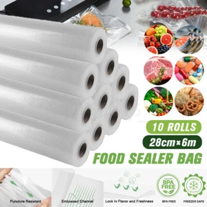 10 Rolls Vacuum Food Sealer Saver Bag Seal Storage Commercial Heat Grade 6MX28cm - Picture 1 of 12