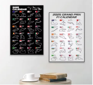 2025 F1 Kalender Poster Rennbahn Formel 1 Rennen Kunstdruck F1 Autos weiß 30x40cm - Bild 1 von 3