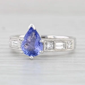 1.52ctw Pera Tanzanita Diamante Anillo 18k Oro Blanco Platino Talla 5.5 Pedida - Imagen 1 de 10