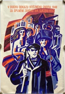 Original Vintage Poster VICTORIOUS FEBRUARY - COMMUNIST PARTY - CONGRESS - 1982 - Picture 1 of 10