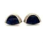 Vintage Sterling Silver Inlay Chunky Blue Lapis Lazuli Stone Pushback Earrings