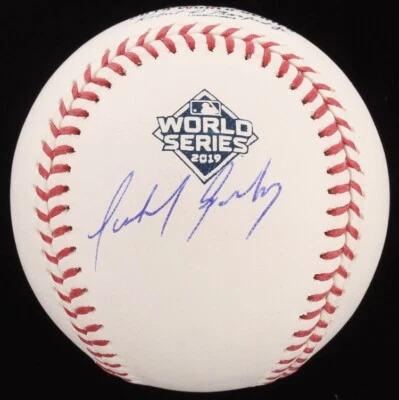 Bas de béisbol de la Serie Mundial 2019 firmado por Aníbal Sánchez de los Nacionales de Washington  Foto 1 de 4