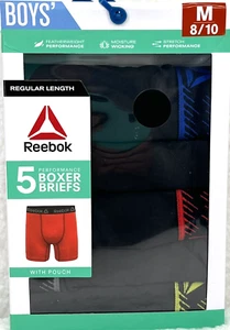 Reebok Boys Performance Boxer Briefs Reebok Size Medium (8/10) 5-Pack Black - Picture 1 of 15