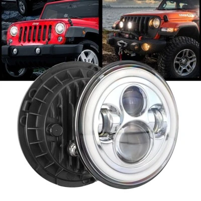 Faróis de LED cromados 7 polegadas Hi-Lo DRL Angel Eyes para 1973-75 Chevrolet Malibu - Imagem 1 de 4