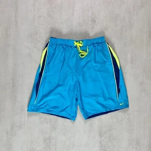 Nike Men’s Swimming Shorts XL W38-42 Retro Blue Green Lined Beach Holiday Summer - Picture 1 of 8