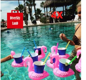 4 X Inflatable Flamingo Drink Holder Floating Cup Holders Pool Can Holder Beach - Picture 1 of 3