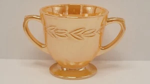 Vintage Fire King Peach Luster 2 Handled Sugar Dish Wheat or Laurel Leaf Pattern - Picture 1 of 7
