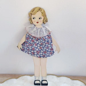 Vtg Cardboard Cloth Blonde Little Girl Paper Doll With Dress 11 3/4” Collectible - Picture 1 of 13