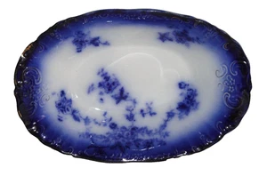 Antiguo cuenco para verduras Flow Blue Labelle ~ 9” ovalado para servir pieza ~ cerámica con ruedas - Imagen 1 de 7