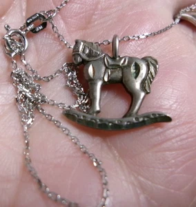 Vintage Schaukelpferd 925 Silber Halskette 18" Italy Silberkette Pferd geätzt - Bild 1 von 19