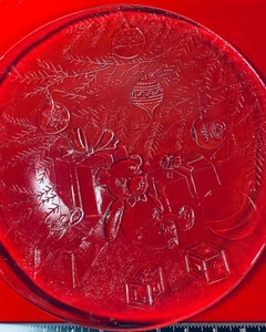 LIBBEY CHRISTMAS Clear Embossed GLASS Round Serving PLATTER Teddy Bear Plate - Picture 1 of 5