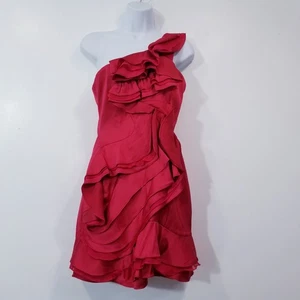 Mini Vestido BCBGMaxAzria Jonesy Rojo Rubí Volantes Mujer Talla 6 Vestido de Cóctel Fiesta - Imagen 1 de 13