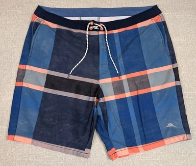 Pantalones cortos de natación TOMMY BAHAMA Relax para hombre 38 azul naranja a cuadros 9" entrepierna Foto 1 de 4