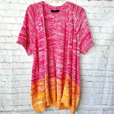 Lane Bryant Wms 18/20 розовый оранжевый открытый спереди вязаный кардиган цветной - Изображение 1 из 4