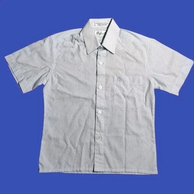 Christian Dior Jeune Homme Boys Short Sleeve Dress Shirt Blue White Stripe Sz 8 - Image 1 of 4