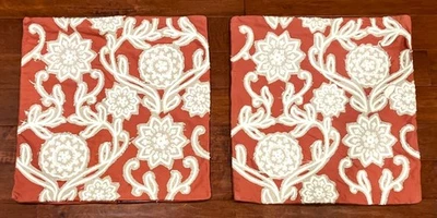 Pottery Barn Bordado Terracota Euro Shams Floral Crema Marrón Taupe 24' x 24 Foto 1 de 3