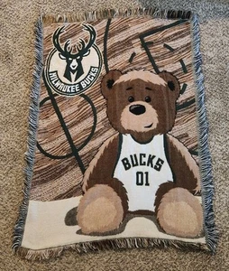 Milwaukee Bucks NBA Basketball Throw Blanket Woven 33”x44” Baby Bear Northwest - Picture 1 of 3