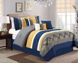 Chezmoi Collection Arden 7-Piece Modern Pleated Stripe Embroidered Zigzag Bed... - Picture 1 of 8