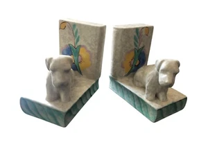 Beswick Bookends Scottie Dog Clarice Cliff Style Country Design Art Deco Ceramic - Picture 1 of 20