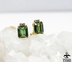 18k Yellow Gold & 0.10 CTW Diamond 5.08CTW Tourmaline Non-Pierced Back Earrings - Picture 1 of 9