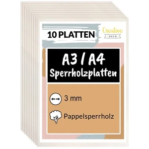 Creative Deco 10 x A3/A4 Sperrholzplatte 3mm | Pappelsperrholz Holz-Zuschnitte - Bild 1 von 10