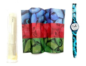 NEW Swatch Watch BLUE PASTA GG138 by Miralda 1995 with Case, Print & Papers NOS - Picture 1 of 16