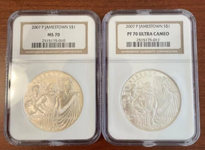 2007-P Jamestown Silver Dollar 2-Coin Set NGC PF70 Ultra Cameo & MS70 Box & COA! - Picture 1 of 3