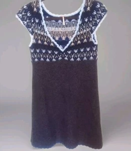 Free People Gray and Blue Knit Wool Sweater Mini Dress Size S Cute - Picture 1 of 8