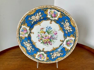 Myott Staffordshire Blue & Florals Dinner Plate Gold Trim #4744 STUNNING 10 3/4” - Picture 1 of 12